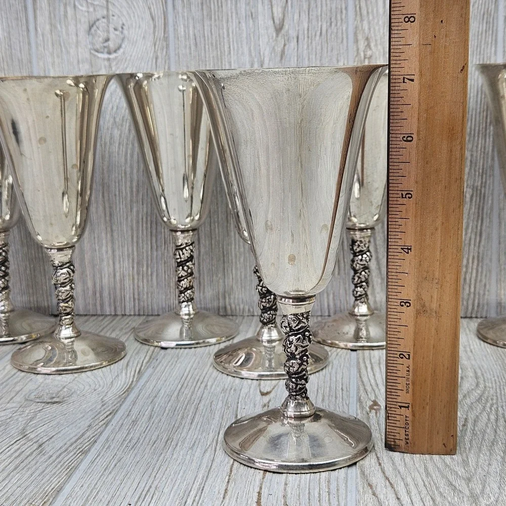 Valero EPB Silver Plated Water Goblets Set of 8 Grape Made in Spain Wine 7in